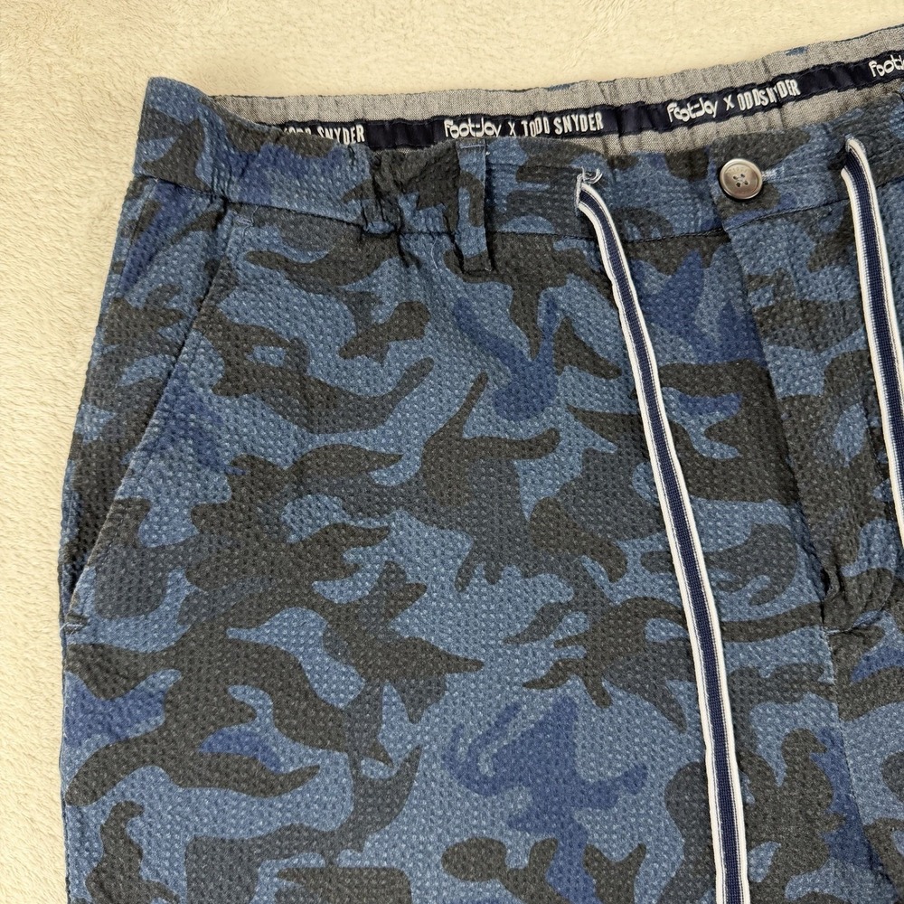 FootJoy x Todd Snyder Seersucker Golf Shorts Men's XL Stretch Designer Blue Camo - Picture 3 of 16